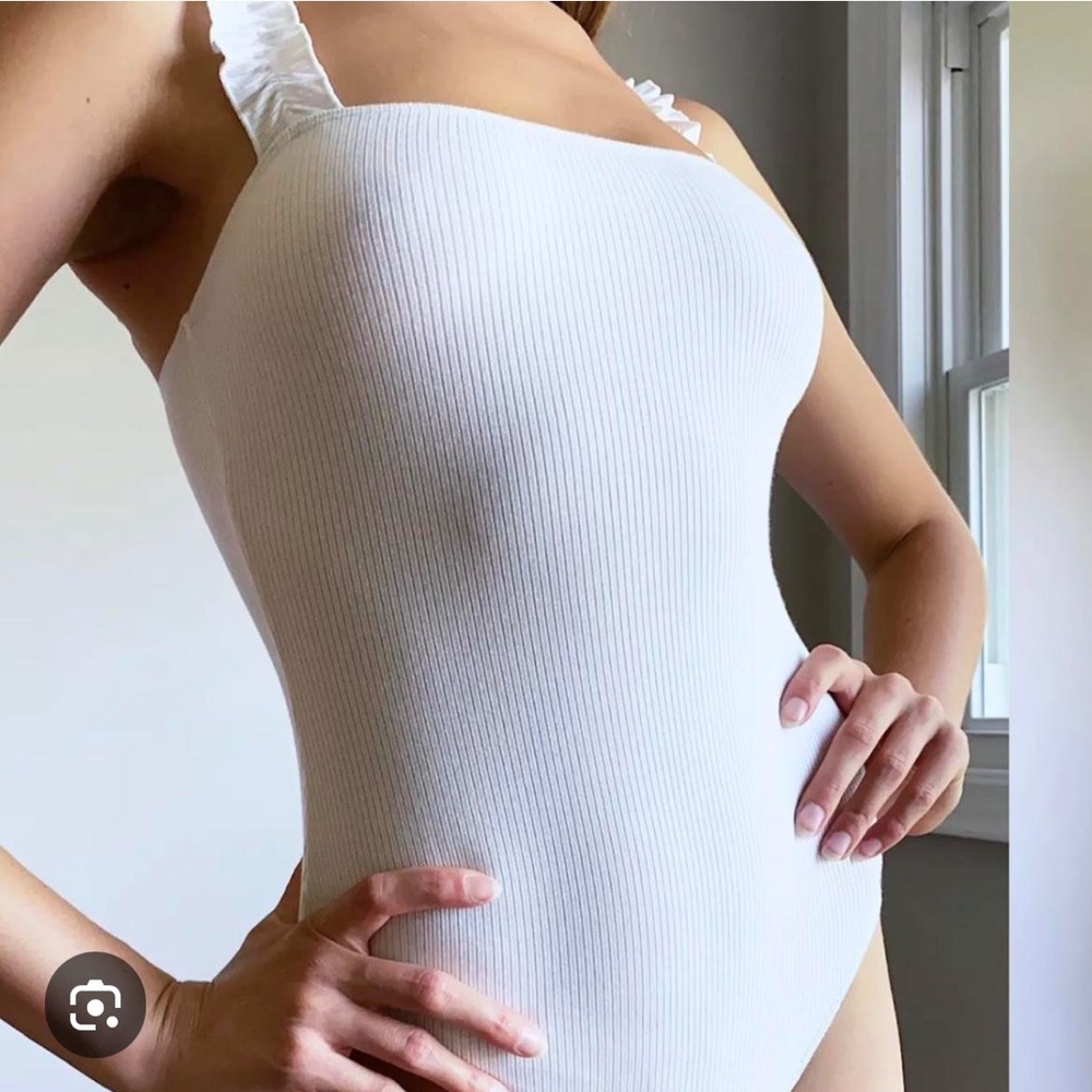 Aritzia Sunday Besg White Ribbed Women's Bodysuit